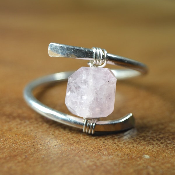 Raw Morganite Ring in Sterling Silver, 14k Gold Fill // March Birthstone // Boho Gemstone Ring // Pink Beryl // Statement Gemstone Ring