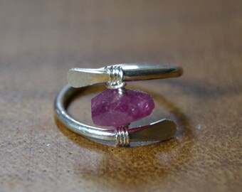 Raw Ruby Ring in Sterling Silver, 14k Gold // Wire Wrapped Gemstone Ring // Healing Crystal Ring // Natural Ruby // July Birthstone