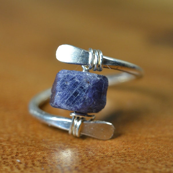 Blue Sapphire Ring in Sterling Silver, 14k Gold // September Birthstone // 5th, 45th Anniversary // Raw Sapphire Ring // Bohochic Ring