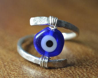 Evil Eye Ring in Sterling Silver, 14k Gold Fill // Protecting Ring // Positive Energy, Vibes // Blue Evil Eye // Eye Ring // Statement Ring