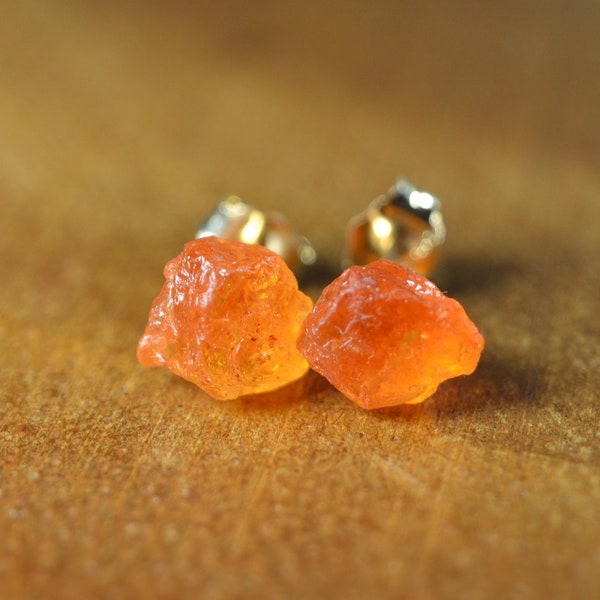 Raw Orange Garnet Studs in Sterling Silver, 14k Gold // January Birthstone // Spessartine Garnet // Raw Crystal Earrings // 2nd Anniversary