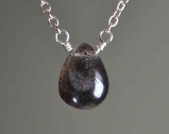 Black Moonstone Necklace in Sterling Silver, 14k Gold // Golden Shine Moonstone // June Birthstone // Minimalist Moonstone Jewelry