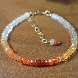 Genuine Mexican Fire Opal Bracelet in 14k Gold, Sterling Silver // Orange, Yellow Ombre Opal // October Birthstone Jewelry, 14th Anniversary