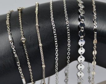 Delicate Sterling Silver Chain Bracelet // Sterling Silver Anklet // Sequin, Cable, Coin // Layering Chain Bracelet // Hypoallergenic