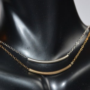Floating Curved Bar Necklace in 14k Gold, Sterling Silver // Everyday Necklace //  Layering Jewelry // Minimalist Tube Necklace // Birthdays