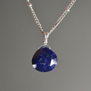 Genuine Raw Blue Sapphire Briolette Necklace in 14k Gold, Sterling Silver  // 5th, 45th Anniversary // September Birthstone // Throat Chakra