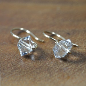 Dainty Herkimer Diamond Ear Wire Earrings in 14k Gold, Sterling Silver // Minimalist Herkimer // Everyday Earrings // Anniversary, Birthdays