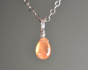 Spessartine Garnet Briolette Necklace in Sterling Silver // Orange Garnet // January Birthstone // Minimalist Garnet // 2nd Anniversary Gift