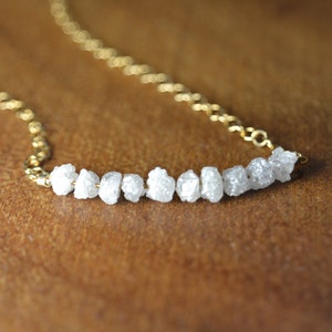 Raw Diamond Necklace in Sterling Silver, 14k Gold // White Diamond Jewelry // April Birthstone // Healing Gemstone // Dainty Diamond Jewelry