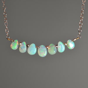 Welo Opal Necklace in Sterling Silver, 14k Gold // October Birthstone // 14th Anniversary // Ethiopian Welo Opal // Dainty Opal Briolette