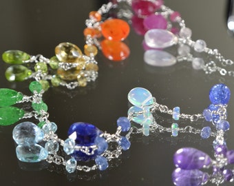 Rainbow Gemstone Necklace in Sterling Silver, 14k Gold // Rainbow Statement // Bohochic // Wire wrapped Gemstone // Multicolor Gemstone