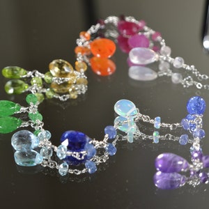 Rainbow Gemstone Necklace in Sterling Silver, 14k Gold // Rainbow Statement // Bohochic // Wire wrapped Gemstone // Multicolor Gemstone