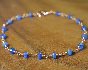 Delicate Blue Sapphire Bracelet in Sterling Silver, 14k Gold // Sapphire Rosary Bracelet // September Birthstone // 5th, 45th Anniversary