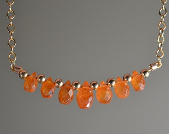 Spessartine Garnet Necklace in Sterling Silver, 14k Gold // January Birthstone // Fanta, Orange Garnet // 2nd Anniversary // Minimal Garnet