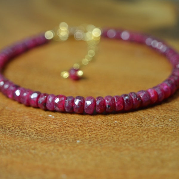 Raw Red Ruby Bracelet in 14k Gold // July Birthstone // 15th, 40th Anniversary // Genuine Ruby // Stacking Bracelet // Gemstone Bracelet