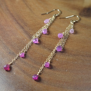 Pink Sapphire Earrings in 14k Gold Fill // September Birthstone // 5th, 45th Anniversary // Long Sapphire earrings // Gemstone Earrings