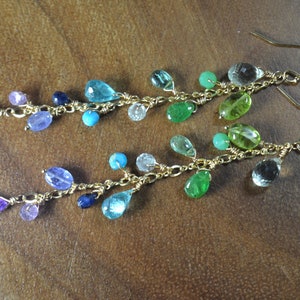 Multi Gemstone Earrings in 14k Gold, Sterling Silver // Long Gemstone Earring // Colorful Earrings // Rainbow Earrings // Statement Earrings