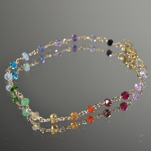 Delicate Rainbow Gemstone Bracelet in Sterling Silver, 14k Gold Fill // Multi Color Bracelet // Opal, Garnet, Amethyst, Tanzanite // Pride