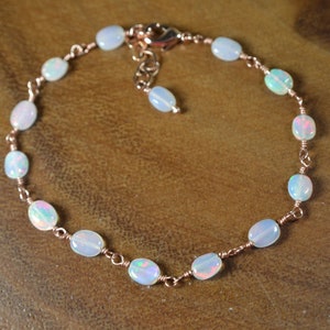 Welo Opal Bracelet in 14k Rose Gold // Wire Wrapped Opal // October Birthstone // 14th Anniversary // Delicate Opal Jewelry