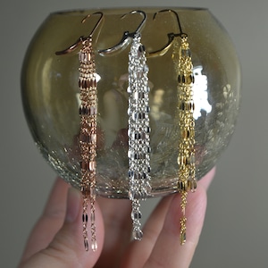 Long Tassel Chain Earrings in Sterling Silver, 14k Gold // Everyday Sparkle // Statement Earrings // Sequin Chain Earring // Fringe Earrings