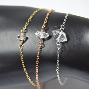 Herkimer Diamond Bracelet in Sterling Silver, 14k Gold Fill // 10th, 60th Anniversary // April Birthstone // Dainty Solitaire Herkimer