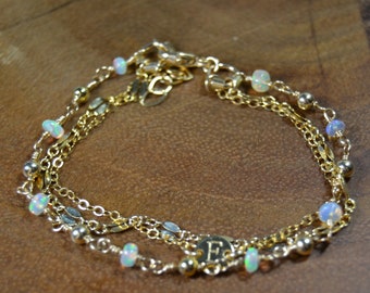 Ethiopian Welo Fire Opal Multi-Strand Bracelet in 14k Gold, Sterling Silver // October Birthstone // 14th Anniversary // Opal Bracelet