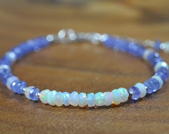 Delicate Tanzanite and Ethiopian Welo Opal Bracelet in Sterling Silver // December Birthday // 24th Anniversary // Love // Christmas Gift