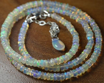 Genuine Ethiopian Welo Opal Necklace in Sterling Silver, 14k Gold // Opal Beaded Necklace // October Birthstone // 14th Anniversary