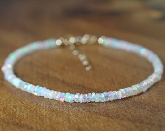 Ethiopian Welo Opal Bracelet in 14k Gold // October Birthstone // 14th Anniversary // Minimalist Opal Jewelry // Solid Gold Opals