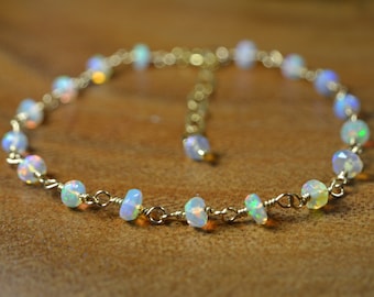 Ethiopian Welo Opal Bracelet in Sterling Silver, 14k Gold // Opal Rosary // October Birthstone // Faceted Welo Opal // 14th Anniversary