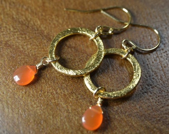 Carnelian Earrings in 14k Gold Fill // Minimalist Carnelian Earrings // Summer Earrings // Crystal Earrings // Dainty Carnelian // Healing