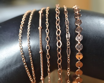 Pulsera delicada de cadena rellena de oro rosa de 14k // Tobillera de oro rosa // Lentejuelas, cable, moneda // Pulsera de cadena para superponer // Hipoalergénica // Sencilla