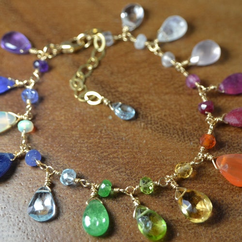Delicate Rainbow Gemstone Bracelet in Sterling Silver 14k - Etsy