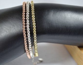 Delicate kralen stapelarmband in sterling zilver, roségouden vulling, gouden vulling//gelaagde armband//alledaagse armband//3 mm kraal