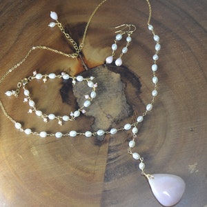 Pink Peruvian Opal and White Freshwater Pearl Bridal Set in 14k Gold Fill // Opal Wedding Jewelry: Mother of the Bride, Mother of the Groom
