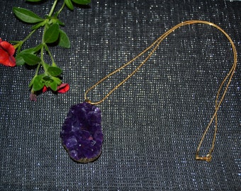 Large Amethyst Cluster/14k Gold Filled Snake Chain/Statement Necklace/Raw Natural Amethyst/Birthstone Necklace/Bohemian