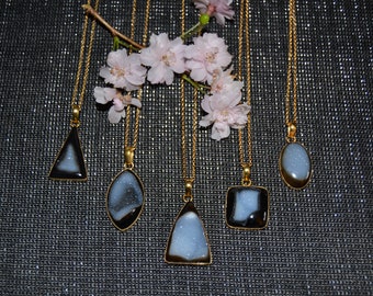 Black Quartz Druzy Minimalist Necklace // Gold Fill // Boho, Natural Healing // Statement Stone Necklace // Natural Druzy Necklace for her