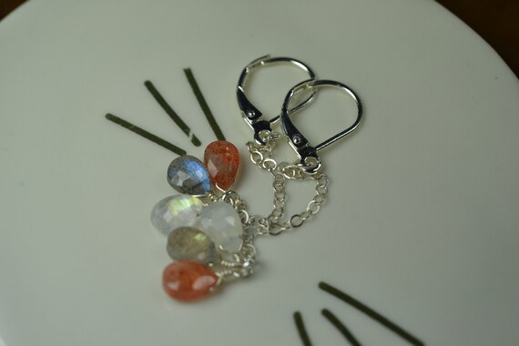 Labradorite Earrings Teardrop Shape Chain Drop Sterling Silver Labradorite Earrings Teardrop Shape Chain Drop Sterling Silver