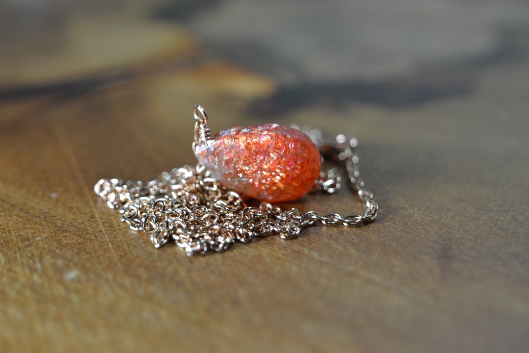 Oregon Sunstone Necklace in 14k Gold, 14k Rose Gold // Rainbow Sunstone