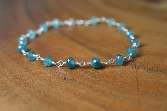 Delicate Grandidierite Bracelet in Sterling Silver, 14k Gold // Incredibly Rare Gemstone // Grandidierite Rosary Bracelet // Unique Jewelry