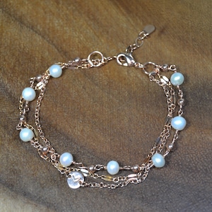 Pearl Multi-Strand Bracelet // June Birthstone // Gold Fill, Sterling Silver // 3rd, 30th Anniversary Gift // Mother&#39;s Day // Layered