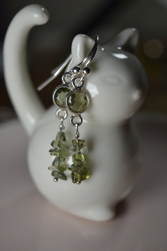 Moldavite Earrings in Sterling Silver // Tektite Earrings // Genuine Moldavite Jewelry // Czech Moldavite // Healing gemstone // Dainty