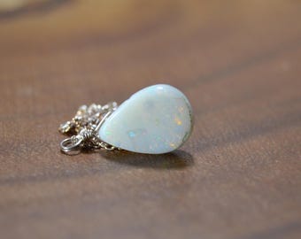 Genuine Australian Opal Necklace in 14k Gold, Sterling Silver // Freeform Australian Opal // October Birthstone, 14th Anniversary // Large