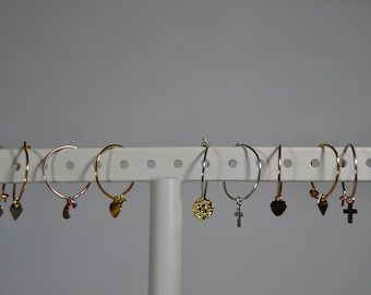 Tiny Charm Hoop Earrings~Mix&Match Charms~Sterling Silver, Gold Fill, Rose Gold Fill~Cross, Heart, Circle, Diamond, Star, Moon~Girls/Adults