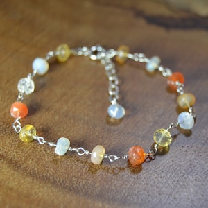 Genuine Mexican Fire Opal Bracelet in Sterling Silver // Orange, Yellow Ombre Opal // October Birthstone Jewelry, 14th Anniversary