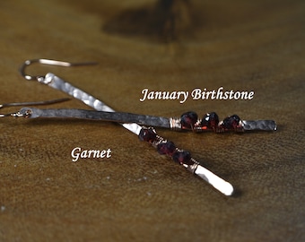 Modern Garnet Earrings in Sterling Silver, 14k Gold Fill // January Birthstone // Everyday Garnet Earrings // Minimalist Wire WrappedGarnet