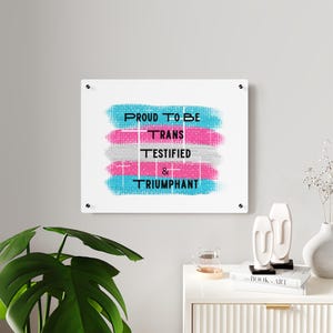 Trans Christian Pride Acrylic Wall Art, LGBTQIA Home Decor, Transgender Flag Colors, Trans Testified and Triumphant, Transgender, Decor