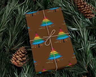 Rainbow Christmas Tree Gift Wrap Paper l Colorful Tree l Vibrant Holiday Wrapping l Eco-Friendly Art Paper l LGBTQ Christmas Wrap l Gay Xmas