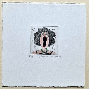 Radierung „Sopran“ - Oper, Gesang, Geschenk, Etching, Kunst, Grafik, Cartoon