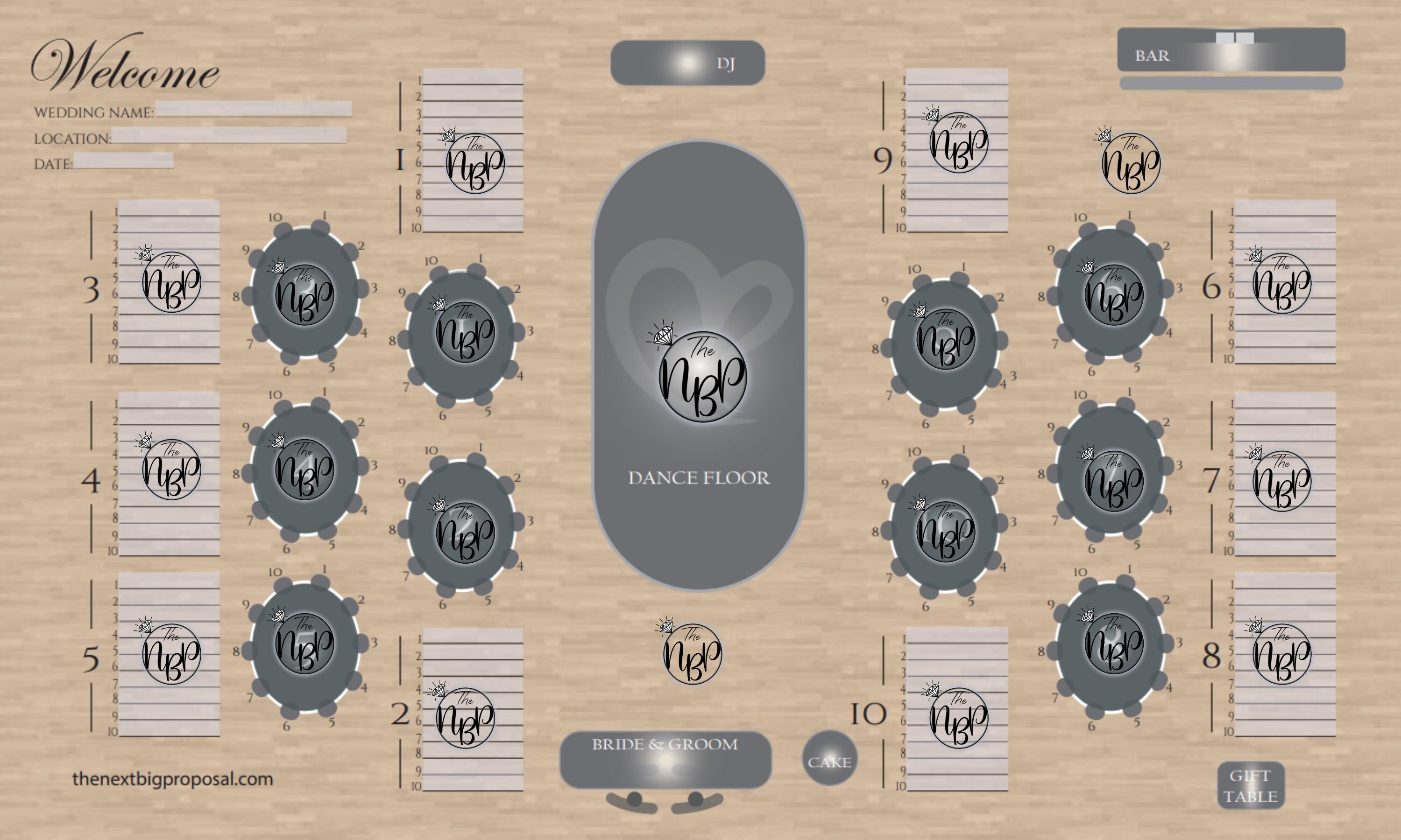 Editable Wedding Table Seating Chart 100 Guests Organize Tables